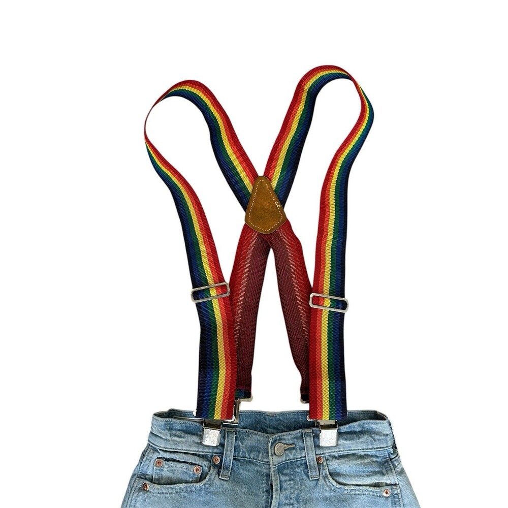 Vintage 70s Master Mechanic Rainbow Suspenders MM110RB Leather Mork & Mindy